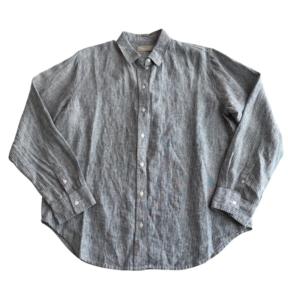 Everlane NWT 100% Linen Button Down Relaxed Pinstripe Blue Long Sleeve Shirt 8